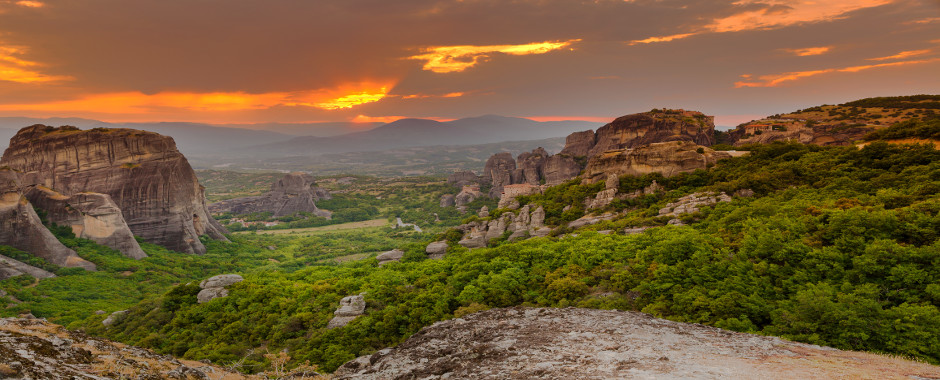 Meteora panorama sunset