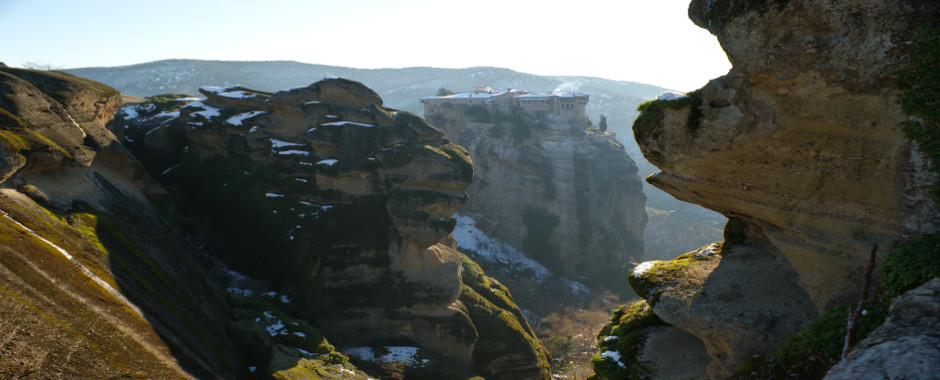 Meteora monasteries winter snow